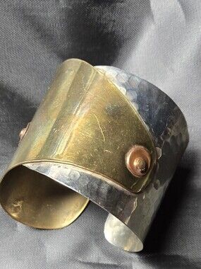 Handcrafted Brass & Hammered Silver Two-Tone Cuff Bracelet